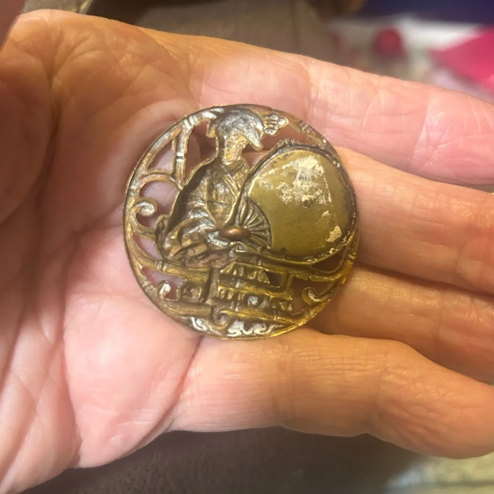 Steel Cut Button Antique Large Geisha